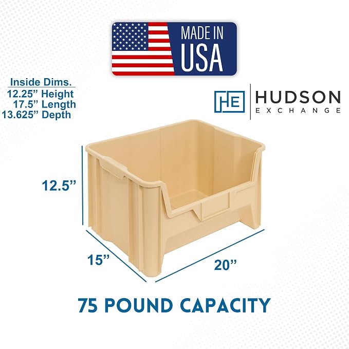 HE HUDSON EXCHANGE 20" x 15" x 12.5" Plastic Giant Stackable Hopper Bin, Tan - Image 2