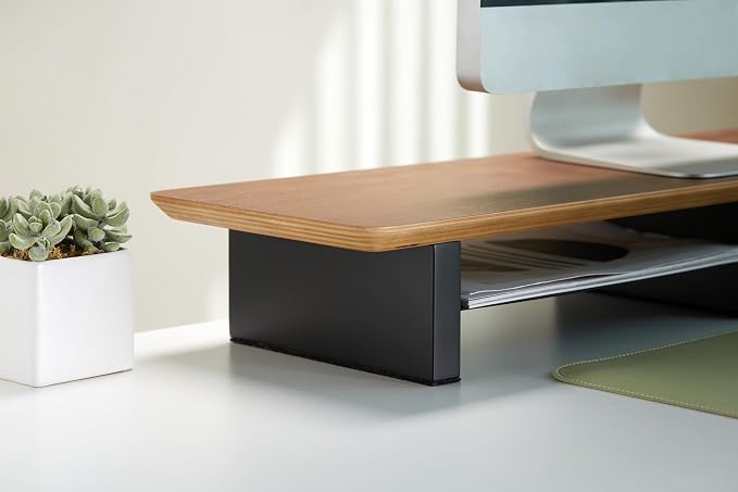 Walnut Monitor Stand for Desk (44 Inch) Large Monitor Stands for 2 Monitors, Desk Shelf for Top of Desk Walnut Monitor Shelf - Image 7