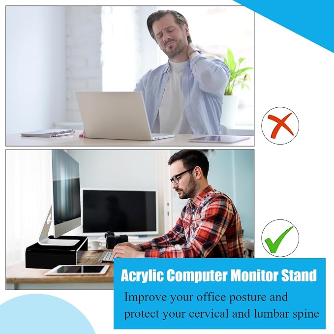 Jetec 2 Pcs Acrylic Monitor Stand Desktop Video Acrylic Monitor Riser Desk Shelf Computer Stand for Laptop TV Computer Screen Desk Organizer Teacher's Day Supplies (Black, 20 x 8 x 3 Inch) - Image 5