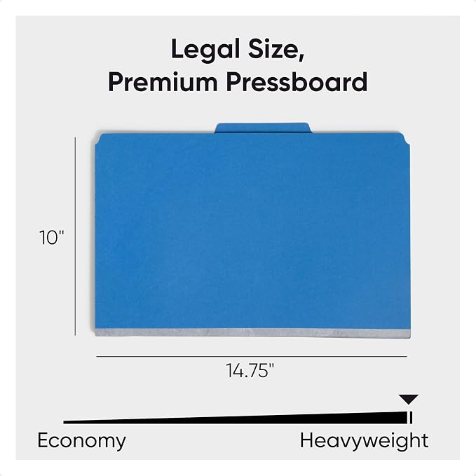 Smead Pressboard Legal Size File Folders with SafeSHIELD Fasteners, 2 Dividers, 2" Expansion, Office Folders, Paper Holder, Dark Blue, 10 per Box (19035) - Image 4