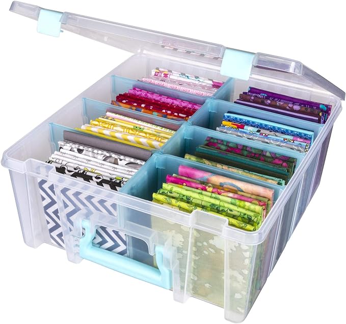 ArtBin 6990SA Super Satchel Double Deep with Removable Dividers, Large Portable Art & Craft Storage with Handle, Translucent/Aqua Mist by ArtBin