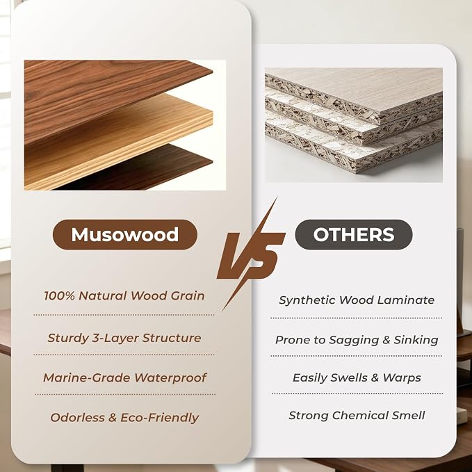 muso wood Dual Monitor Stand with Storage Shelf, 45 Inch Wooden Monitor Riser for 2 Monitors, Walnut Desk Shelf for Computer, Laptop, Screen, TV, Printer - Image 2