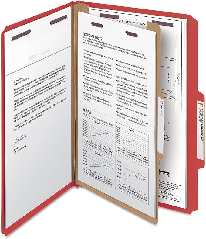 Smead Pressboard Classification File Folder with SafeSHIELD Fasteners, 1 Divider, 2" Expansion, Legal Size, Bright Red, 10 per Box (18731) - Image 8