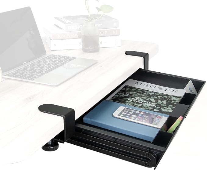 EHO Under Desk Slide-Out Storage Drawer, Large 20" x 11.8" Clamp-On Pull-Out Organizer with Adjustable Height, Space-Saving Tray for Office Supplies and Accessories, TAA-Compliant by EHOPrime