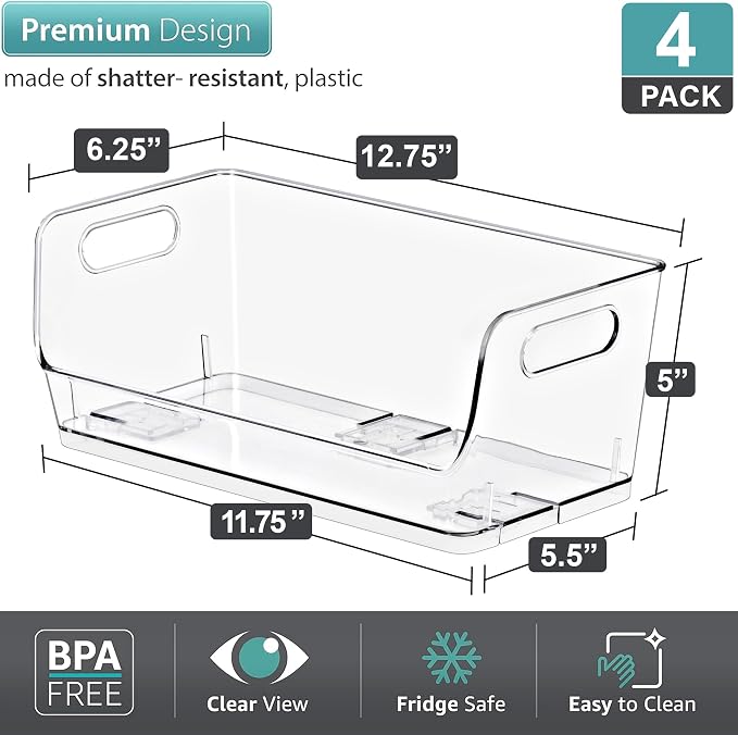 Sorbus Stackable Storage Bins Open Front, Clear Stackable Storage Bins, Pantry Bins for Storage and Organization, Acrylic Stackable Bins for Kitchen, Clear Pantry Organizer Bins (Small Wide 4 Pack) - Image 5