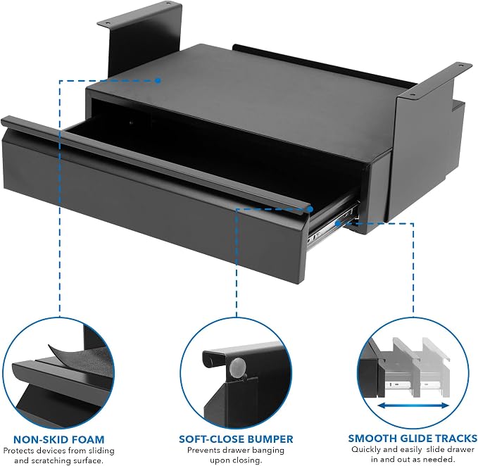 Mount-It! Hidden Under Desk Pull-Out Drawer with Shelf, Heavy-Duty Steel Under Table Storage Organizer, Smooth Slide Track, Fits Desks Over 0.71″ Thick, 11 lb Capacity - Image 6