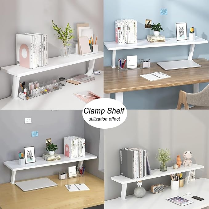 31.5x7.8in Clamp on Desk Shelf, Adjustable Desktop Organizer Extension Bookshelf Above Storage Rack Accessories for Home Office Organization White - Image 6