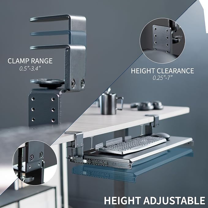 VIVO Large Height Adjustable Under Desk Keyboard Tray, C-clamp Mount System, 27(33 Including Clamps) x 11 inch Slide-Out Platform for Typing, Black, MOUNT-KB05HB - Image 2