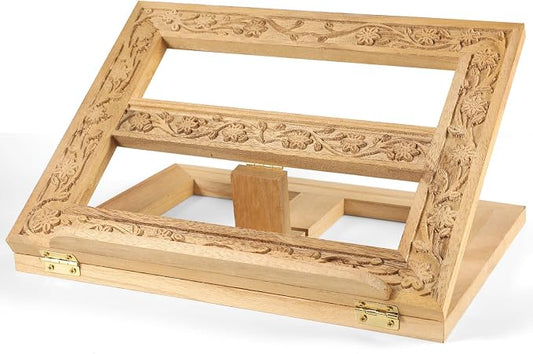 DoubleFill Adjustable Wooden Bible Stand Carved Bible Holder Missal Stand Book Display for Reading Folding Religious Prayer Wooden Holy Book Holder 12.99 x 10.04 Inches (Light Brown) by DoubleFill