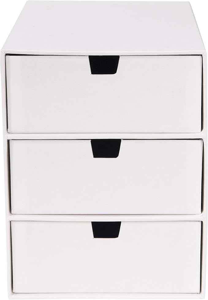 Bigso Box of Sweden Ingrid 3-Drawer Fiberboard Desk Organizer for Office Supplies and Accessories - Stackable Makeup Drawer Organizer - 6.3in x 9.9in x 8.1in - White - Image 5