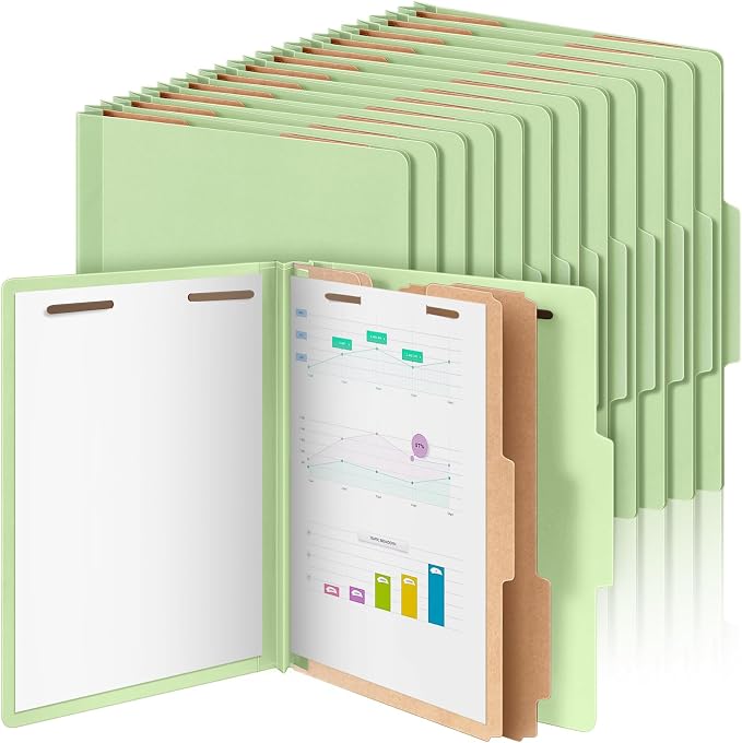 AmazingSpark 36 Pcs Classification Folder Letter Size Bulk 2 Divider Pressboard File Folder with Expansion 2 Prong Fastener Heavy Duty Office File Organizer for School Medical Document(Light Green) by Unknown