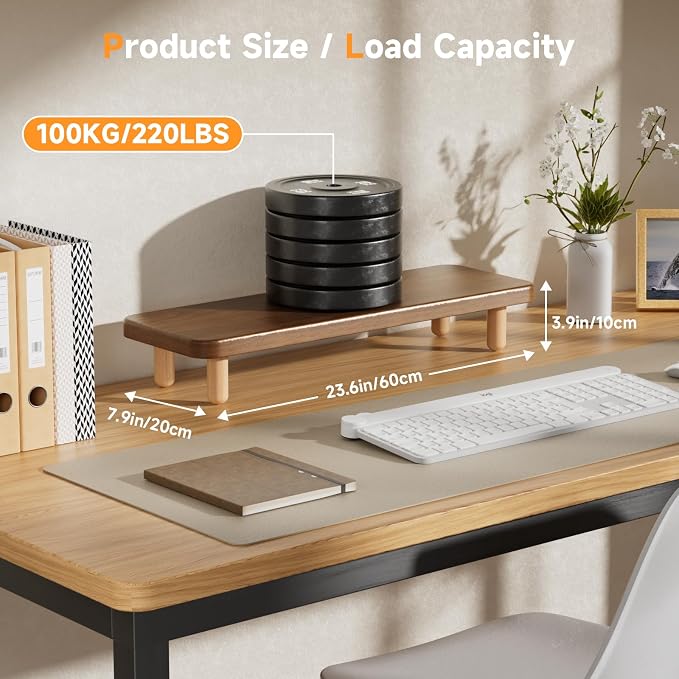 Monitor Stand Riser, 24 Inch Wood Desk Organizer with Monitor Stand & Storage Computer Monitor and Laptop Riser Multifunctional Laptop Stand Desk Organizer for Office Home Screen/Laptop/PC (Walnut) - Image 3