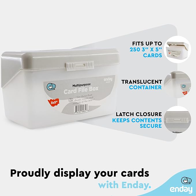 Enday Index Card Box Grey 3x5 Index Card Holder, Index Card Organizer, Flash Card Holder, Holds 250 Cards. - Image 3