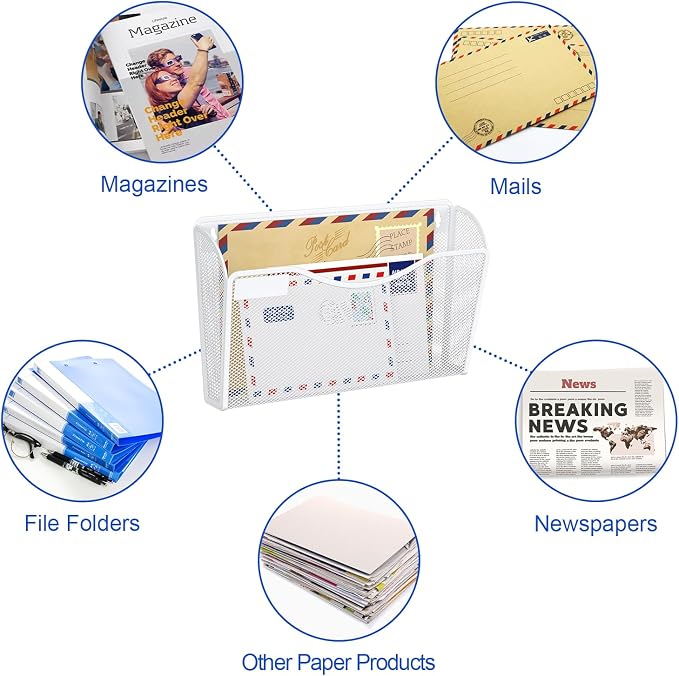 samstar 6 Pack Mesh Wall Mounted File Holder Metal Wall File Pocket Mail Organizer for Office/Home(with Label Panel), White - Image 4