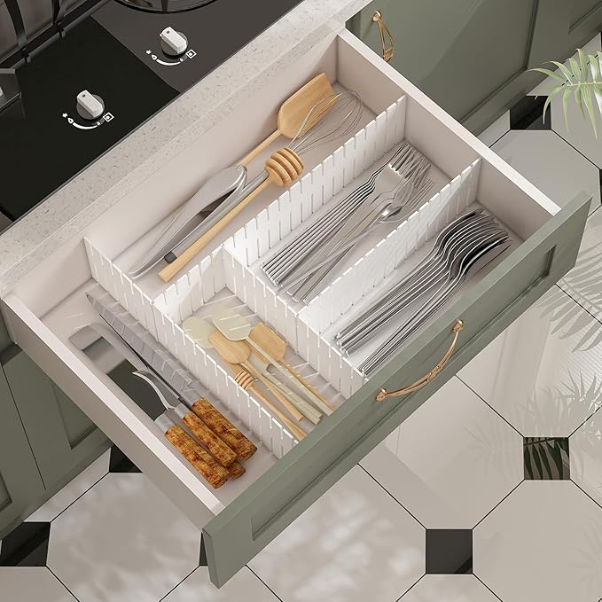 Adjustable Drawer Dividers Organizer for Kitchen, Bedroom, Dresser, Socks, Underwear, Makeup Storage, White (8) - Image 6