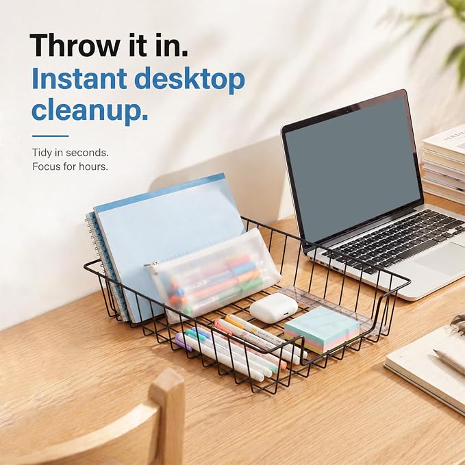 3 Pack Desk Drawer Organizer Letter Tray – Stackable Metal Mesh Wire Paper Trays | A4 Paper Document Desk Basket with Smooth Edges | Rust Proof Storage Tray for Home Office School Desk - Image 5