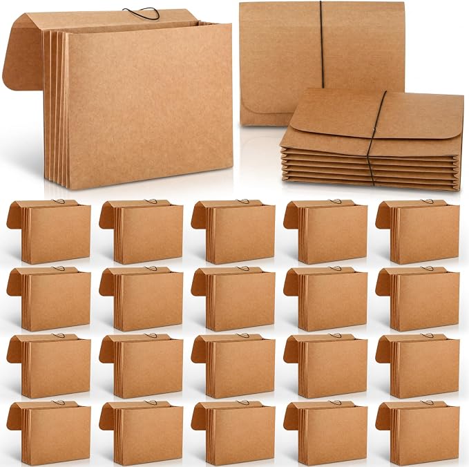 Handepo 20 Pack 11.8x9.5in Expanding File Wallet with Flap and Cord Closure, Letter Size Expanding File Folder Pocket 3.5'' Expansion Kraft Color Document Organizer for Office Supplies, Home by Handepo