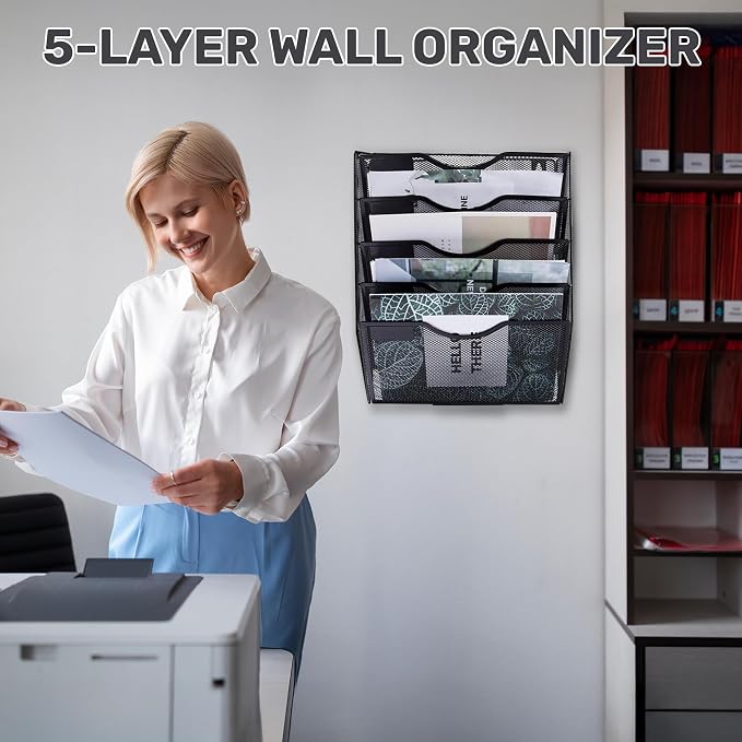 ZYLEN Wall File Holder – Sleek Black Metal Organizer for Documents and Folders, Home, and Classroom – Compact and Stylish Storage Solution for Papers, Folders, and Files (38 x 32 x 10 cm) - Image 6