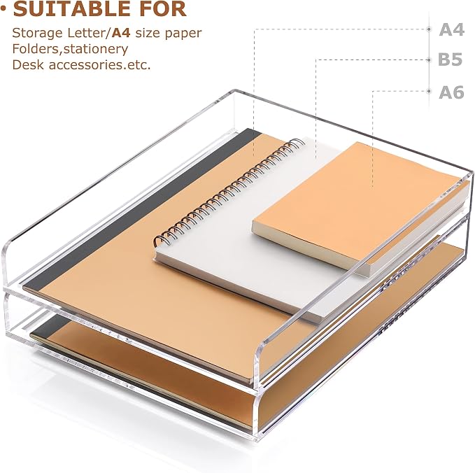 SANRUI 4 Tier Stackable Paper Letter Tray, Acrylic Vertical File Tray A4 Desk Organizer and Accessories Sorter Trays, Clear Workspace Office Supplies Organizers,12inx9.25inx6.6in - Image 4