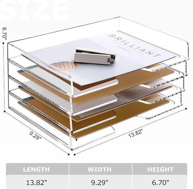 SANRUI 4 Tier Acrylic Paper Letter Tray Desk Stackable Organizer Trays，Clear Enlarged A4 Stackable File Document Tray， Workspace Office Supplies Organizers and Accessories Sorter，13.82inx9.29inx6.7in - Image 2
