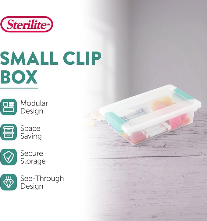 Sterilite Small Clip Box, Stackable Small Storage Bin with Latching Lid, Plastic Container to Organize Office, Crafts, Clear Base and Lid, (Pack of 6) | Storage Containers with Latching Lids for Writing, Arts or Crafts Supplies - Home, Office, Classroo... - Image 2