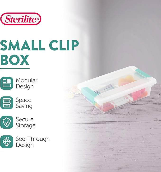 Sterilite Clip Box, Stackable Clear Plastic Bins- Small, 18-Pack | Storage Containers with Latching Lids for Writing, Arts or Crafts Supplies - Home, Office, Classroom & Workshop Organization - Image 2