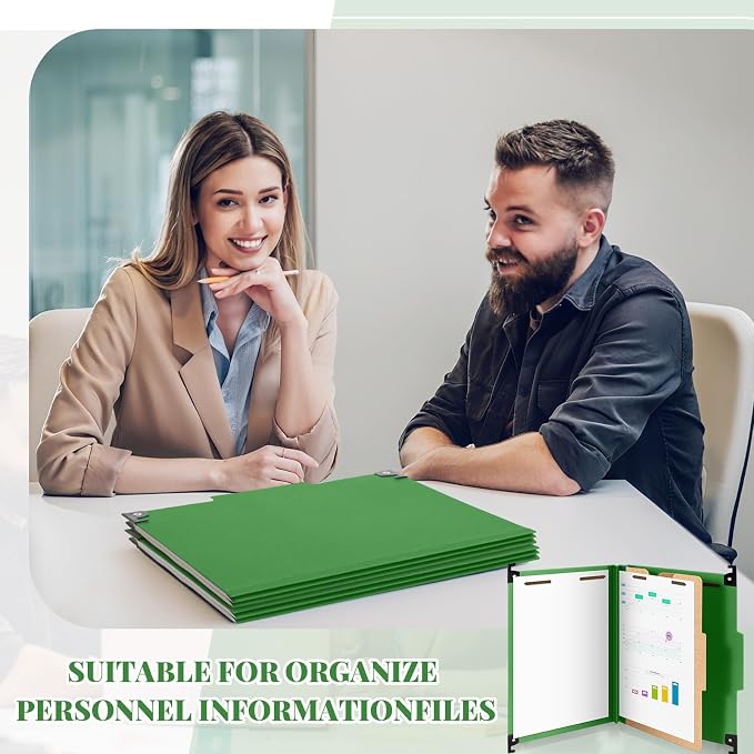 Henoyso 10 Pcs Hanging Classification Folders Bulk with 2 Prongs, 1 Divider Letter Size, 2 Inch Expansions Pressboard File Folder, 1/3-cut Tab File Organizer (1 Divider,Green) - Image 5
