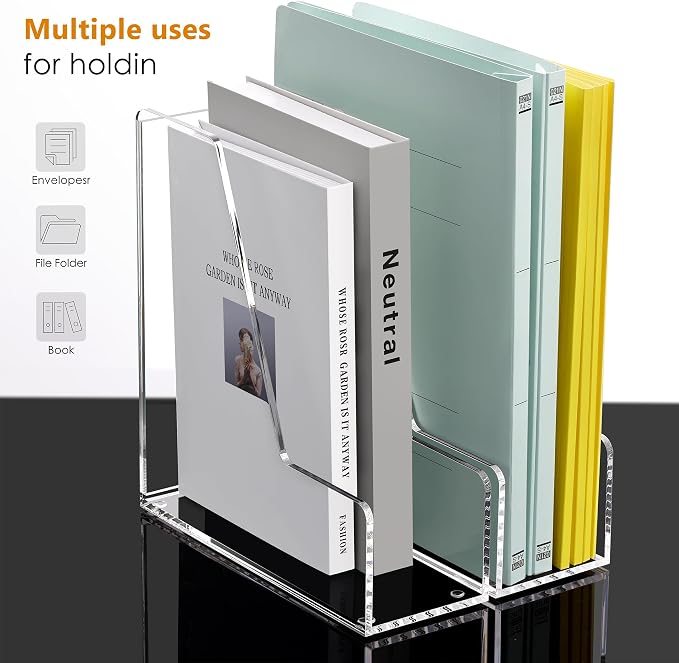 SANRUI 2-Pack Acrylic Magazine File Holder Desk Organizer Magazine Rack, Clear, Vertical File Sorter Holders, 9.45" D x 3.54" W x 10.24" H - Image 4
