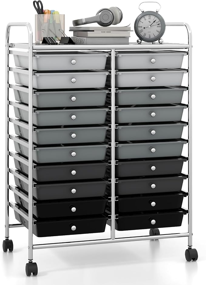 Giantex 20 Drawers Rolling Cart, Mobile Storage Drawer Cart, Classroom Organizer Cart for Office School Supplies Teacher Tools Paper Craft Small Printer, Utility Cart on Wheels, Gradient Grey by Giantex
