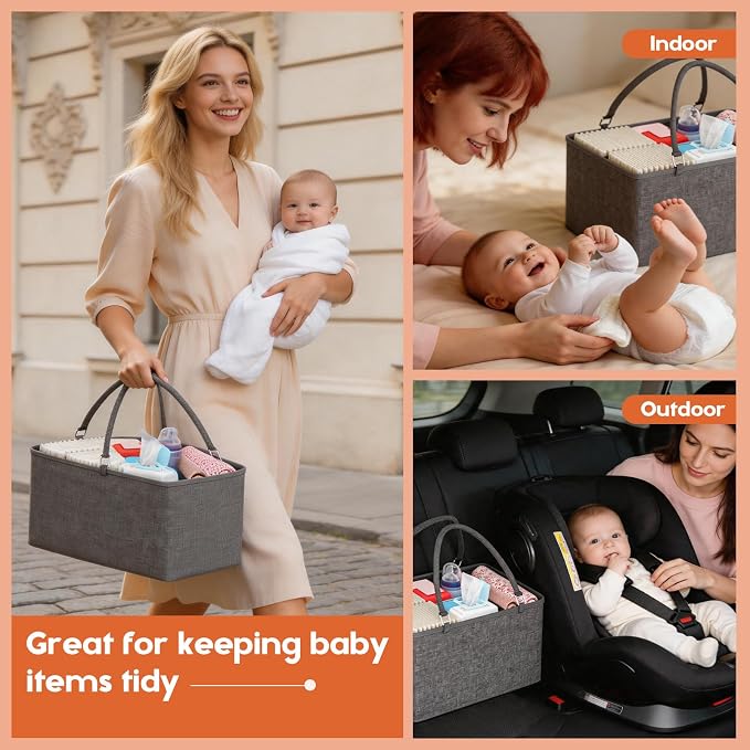 Cidaziya 3In1 Baby Diaper Caddy Organizer, 3 Tier Rolling Cart with Drawer, Detachable Dividers, Mobile Utility Cart Baby Dresser Clothes Organizer for Crib, Bedroom, Art & Craft Storage, Grey - Image 4