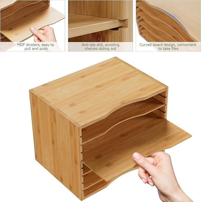 Bamjoy Bamboo 5 Tier Desktop Organizer, Paper Organizer Mail Sorter, File Holder Letter Document Storage with Adjustable Shelves for School Home Office, Natural - Image 4