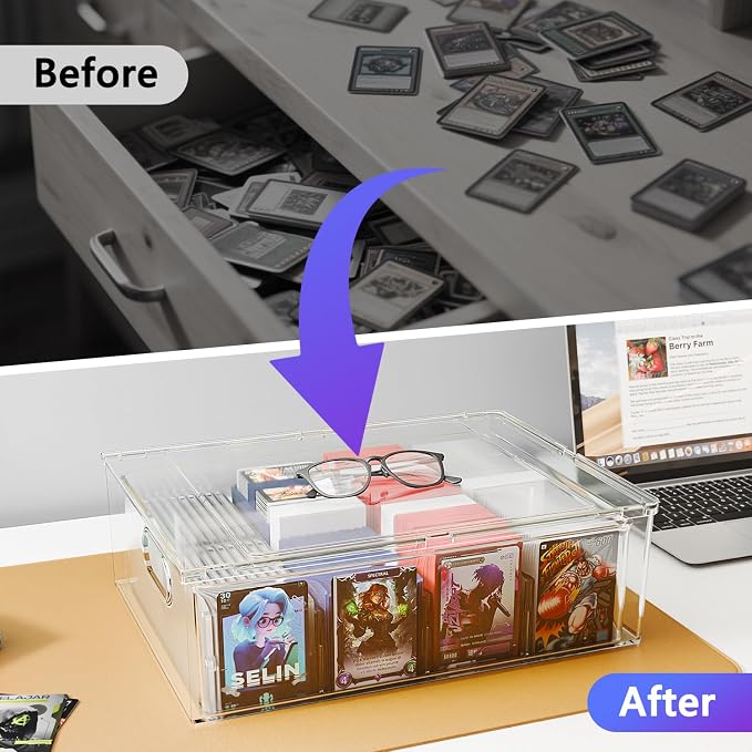 Trading Card Storage Box, Clear Large Storage Organizer Holds 3200 Cards | Pull-Out Drawer with Foam Inserts, 4-Row or 12-Grid Layout and Front Display Case for TCG, MTG and Sports Cards (1-Pack) - Image 7