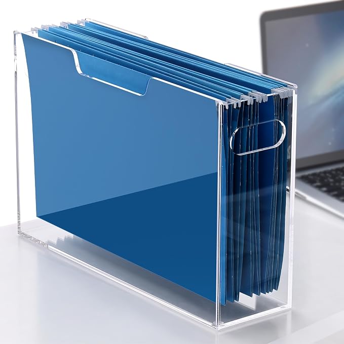 DINGHUO Acrylic Hanging File Organizer Box, Legal Size Clear File Storage Box with Handles, Portable Filing Holder for Desk, Home Office, School -1 Pack - Image 3