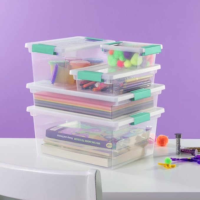 Sterilite Clip Box, Stackable Clear Plastic Bins- Mini, 12-Pack | Storage Containers with Latching Lids for Writing, Arts or Crafts Supplies - Home, Office, Classroom & Workshop Organization - Image 4
