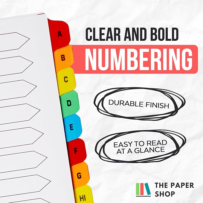The Paper Shop A-Z Dividers for 3 Ring Binder - A4 (1 Pack) | Alphabet Binder Dividers with Tabs for Office School & Home | A-Z Alphabetical Index Tabs 150gsm | Colour-Coded Multipunched Set - Image 5