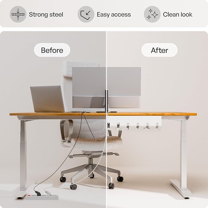 PAMO Cable Management Under Desk, Set of 2 - White | Includes 10 x cable holders, cable clips & screws, easy installation - made of high quality powder coated steel. - Image 4