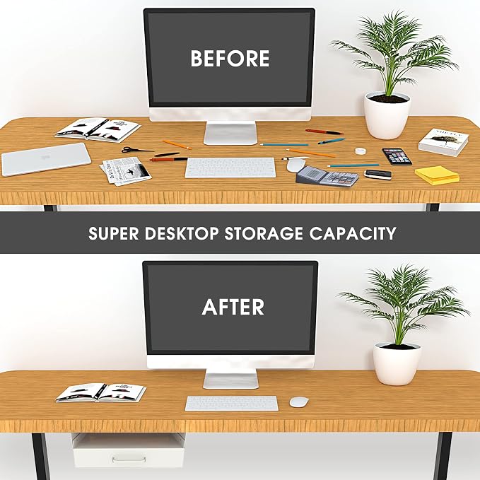 GOME White Under Desk Drawer Storage with Laptop/Book/Folders Shelf, Double Layer Easy Slide-Out Undermount Drawer Organizer with Ball Sliding Track for Home Office Sit-Stand Workstation - Image 7