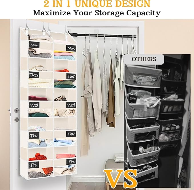 Over the Door Organizer, 5-Tier Extra Large Storage with 10 Pockets and PVC Label Pouches, 80 lbs Capacity Hanging Closet Organizer, Beige - Image 5
