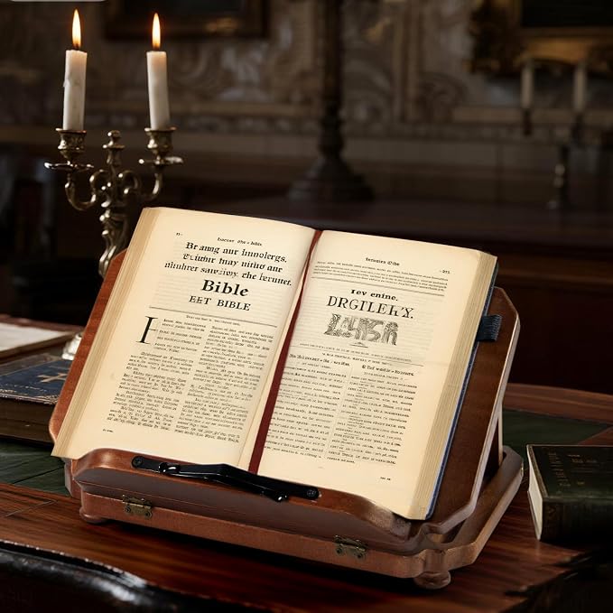 Wooden Bible Holder Stand | Adjustable Carved Bible Reading Stand –13"×9",Foldable Bookshelf for Magazine,Recipe, Cookbook and Bible Prayer - Image 3