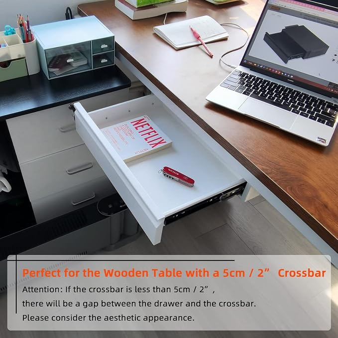 Under Desk Drawer 18”, Under Workbench Tool Storage Hanging Drawers | Black Tall, Under Counter Shelf Pencil Drawer, Slide Pull Out Shop Drawer Base, Under Desk Lip with Crossbar Storage Drawer - Image 6