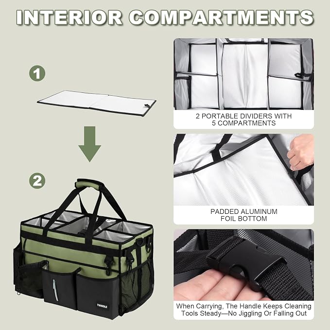 Extra Large Cleaning Caddy Bag with Built-In Support Board, Cleaning Tote Organizer with Removable Divider, Supply Carryall with Adjustable Shoulder Strap and Waist Belt for Cleaners & Housekeeper - Image 5