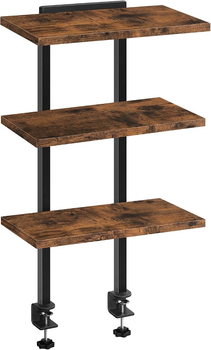 MAHANCRIS Clamp On Desk Organizer, 3-Tier Desktop Bookshelf, Adjustable Desk Storage Shelf, Metal Frame, for Office, Study and Game Room, Rustic Brown DSHR3601 by MAHANCRIS