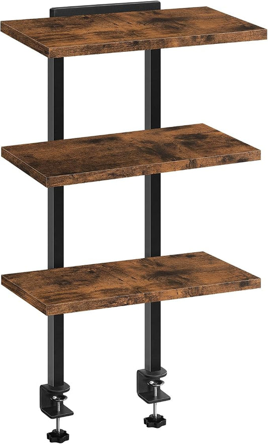 MAHANCRIS Clamp On Desk Organizer, 3-Tier Desktop Bookshelf, Adjustable Desk Storage Shelf, Metal Frame, for Office, Study and Game Room, Rustic Brown DSHR3601 by MAHANCRIS