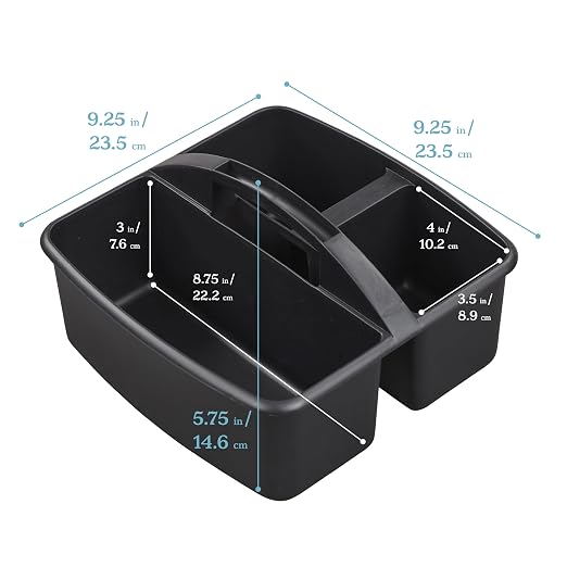 ECR4Kids 3-Compartment Small Plastic Caddy, Multipurpose Organization, Black, 6-Pack - Image 2
