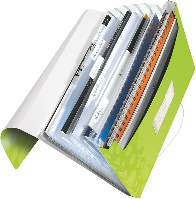 Leitz A4 Expanding Project File, Integrated Index with Expanding Compartments, Elastic Closure, Flexible Plastic, Assorted Colours, Wow Range, Pack of 6 - Image 7