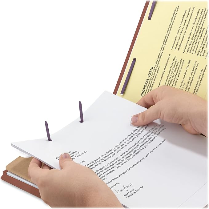 Smead Pressboard Classification File Folder with SafeSHIELD Fasteners, 1 Divider, 2" Expansion, Letter Size, Red, 10 per Box (13775) - Image 4
