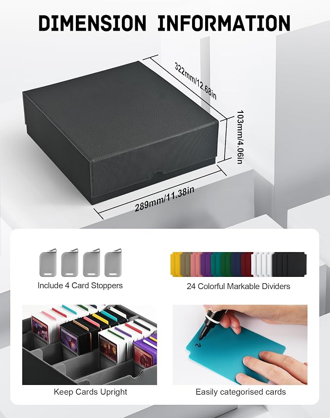 ZLCA Card Storage Box for MTG PTCG, Commander Deck Box Holds 3200+ Cards, Trading Card Storage Case with 4 Stoppers, Card Organizer for TCG Sport Cards(Black) - Image 2