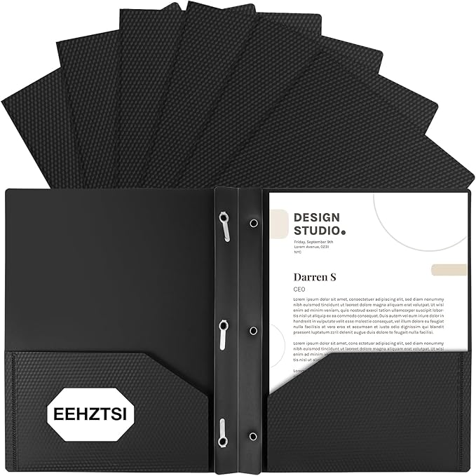 12-Pack Plastic Folders with Pockets and Prongs,2-Pocket Folders with 3 Fasteners, Poly Folders Holds 8-1/2" x 11" Paper for School/Office/Home by EEHZTSIOFFICE
