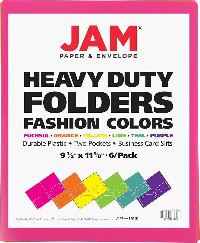 JAM PAPER Heavy Duty Plastic 2 Pocket Extra Tough School Folders - Assorted Fashion Colors - Bulk 48 Folders/Box (8 Assorted Packs of 6) - Image 2