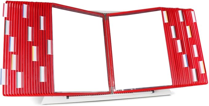 Tarifold Desktop Reference Display System, 40 Pockets, Expandable, Red | 40 Double-Sided PVC Pockets, Holds 80 Letter-Size Sheets, Sturdy Metal Base, Quick-Find Indexing, Quick and Easy to Assemble by TARIFOLD